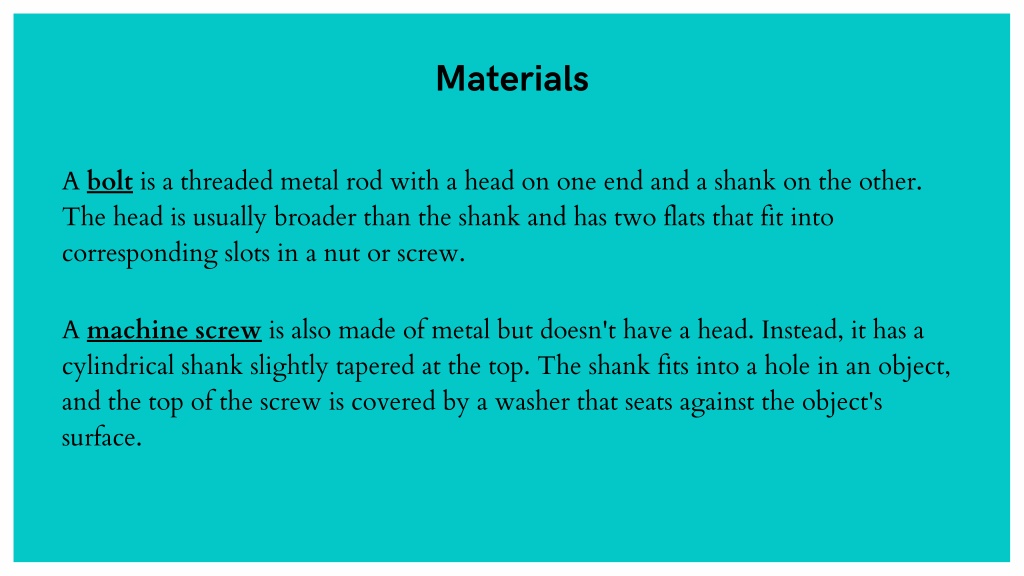 PPT Difference Between a Bolt and a Machine Screw PowerPoint