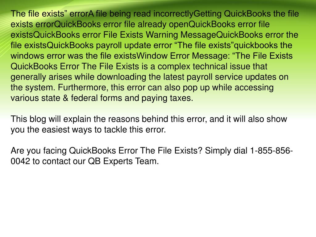 PPT QuickBooks Error The File Exists Read the Simplest Guide Here