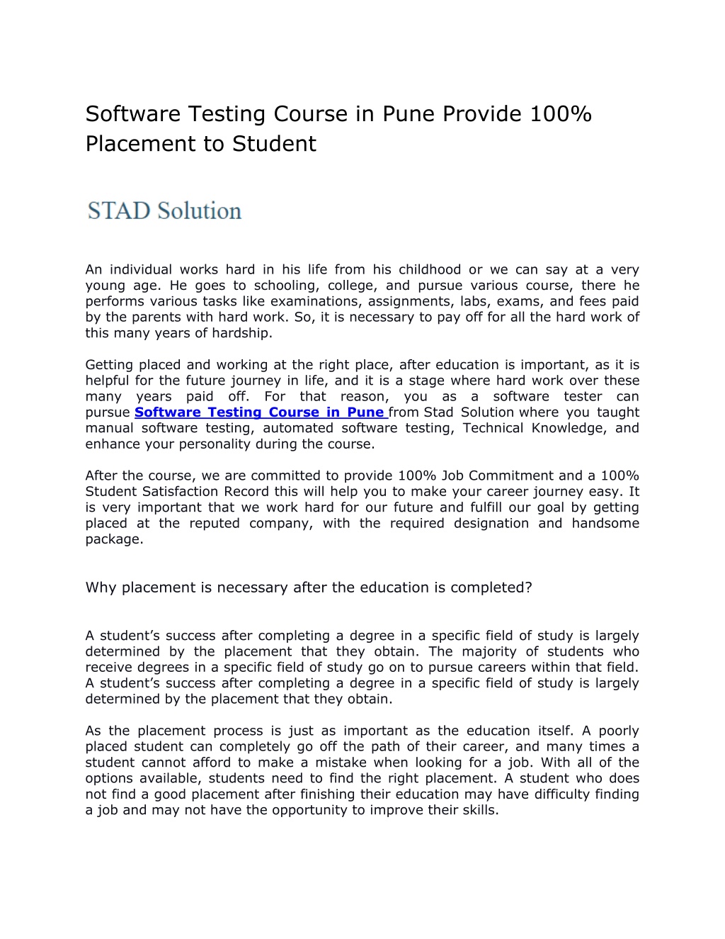 PPT Software Testing Course in Pune Provide 100 Placement to Student