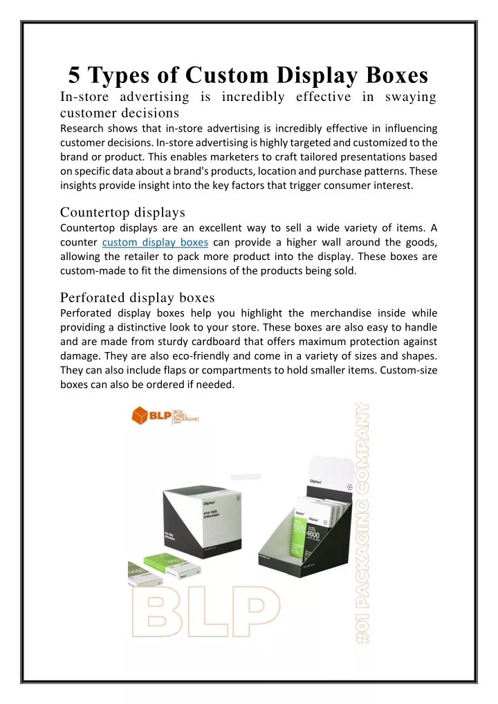 PPT 5 Types of Custom Display Boxes PowerPoint Presentation, free