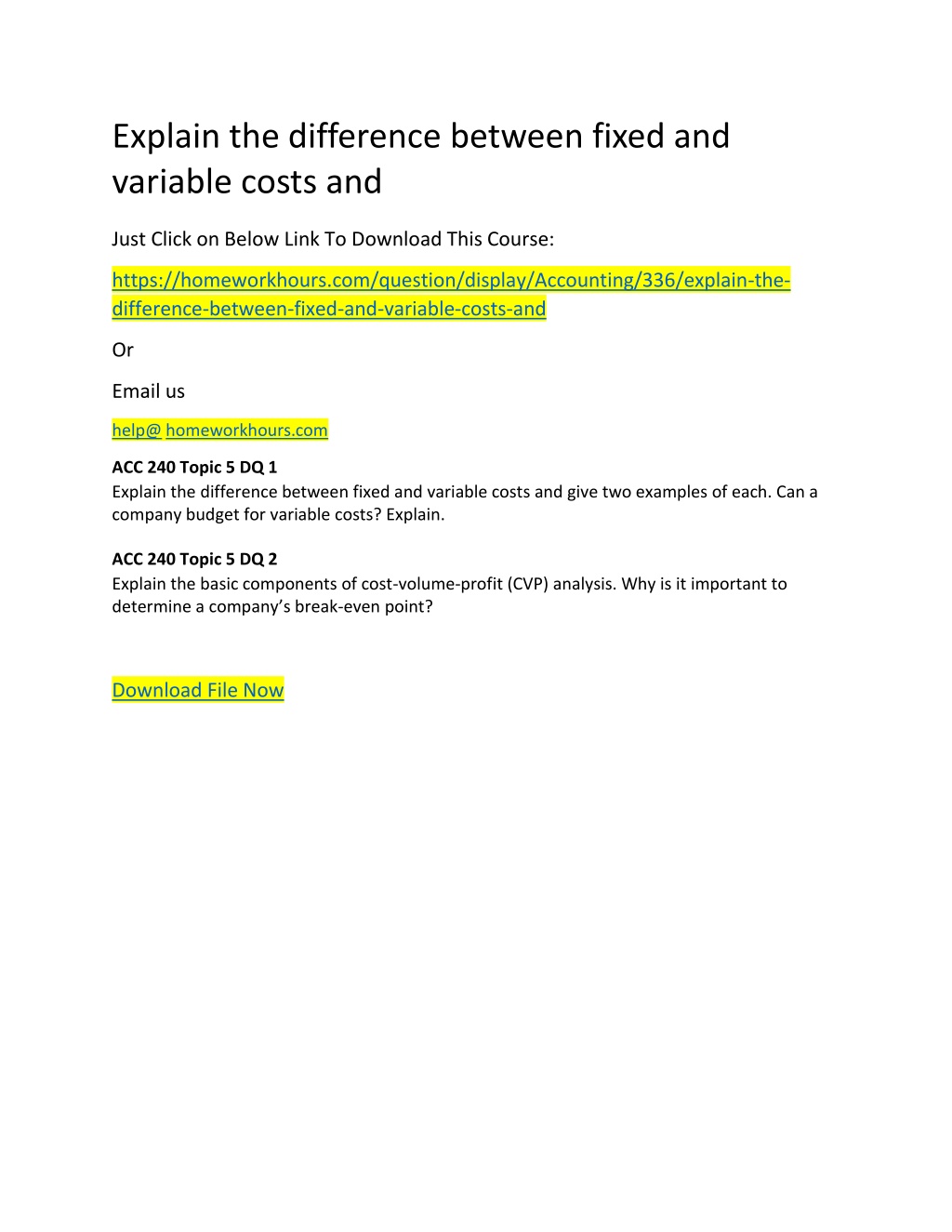 PPT Explain the difference between fixed and variable costs and