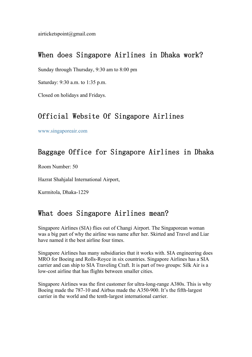 PPT SINGAPORE AIRLINES DHAKA OFFICE CONTACT NUMBER PowerPoint