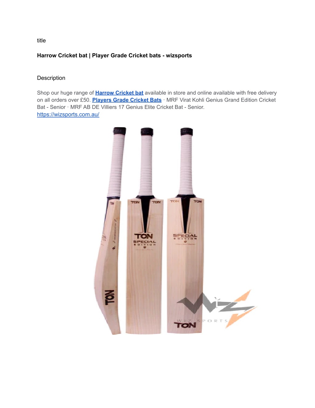 PPT Harrow Cricket bat _ Player Grade Cricket bats PowerPoint
