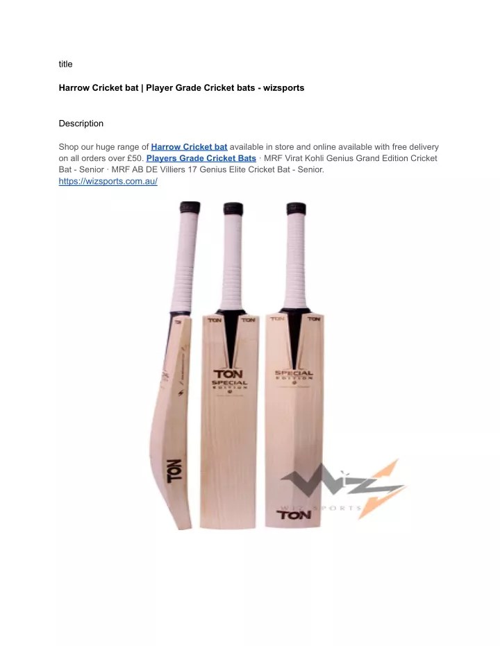 PPT Harrow Cricket bat _ Player Grade Cricket bats PowerPoint