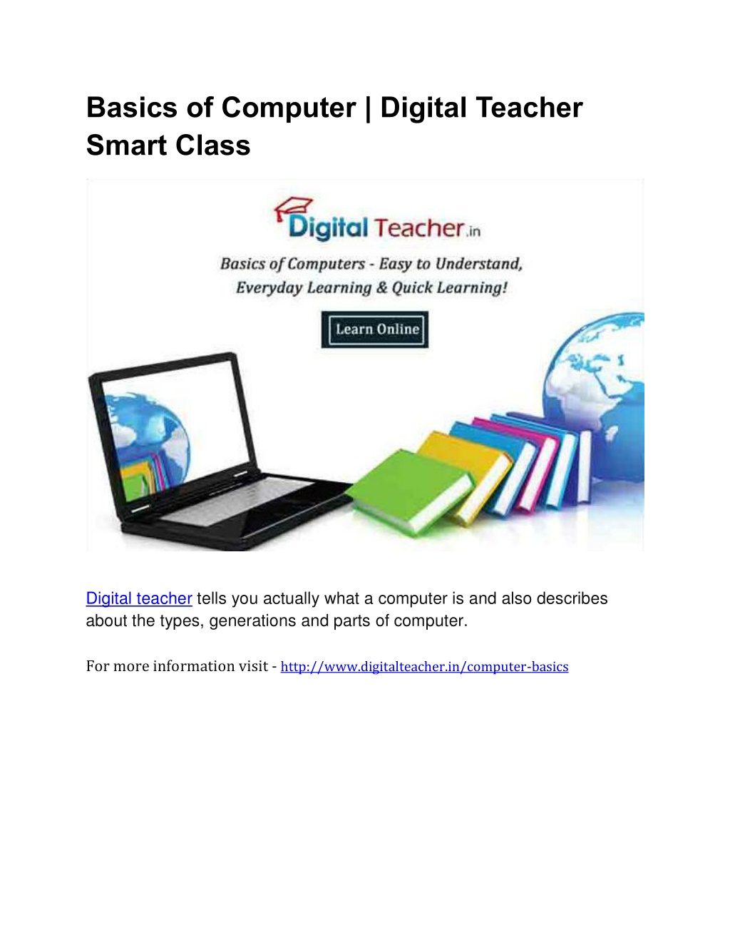 PPT Basics of Computer Digital Teacher Smart Class PowerPoint