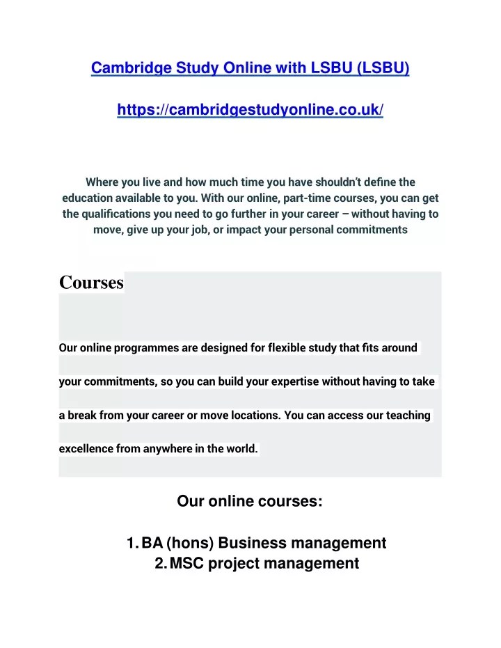 PPT Cambridge Study Online with LSBU (LSBU) PowerPoint Presentation