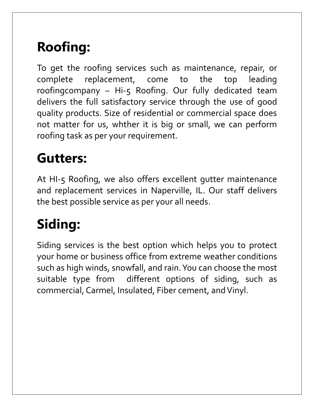 PPT To Hi5 Roofing Naperville IL Roofing Company