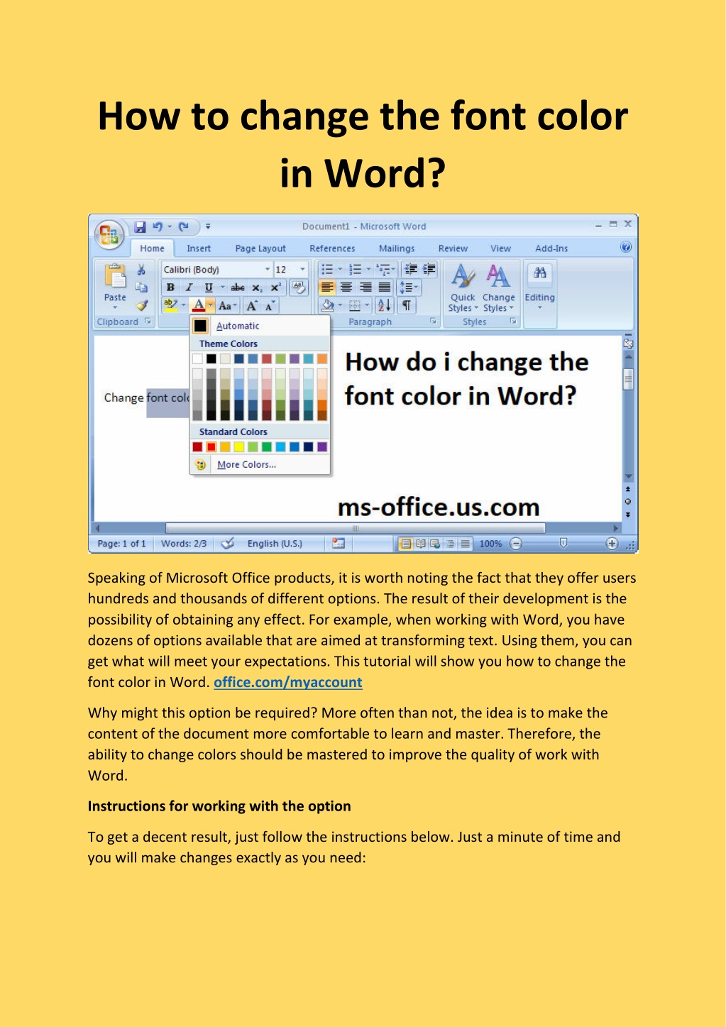 PPT How to change the font color in Word? PowerPoint Presentation