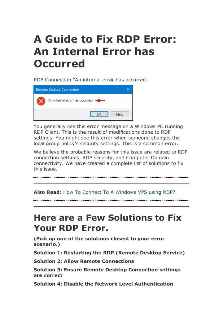 PPT A Guide to Fix RDP Error An Internal Error has Occurred