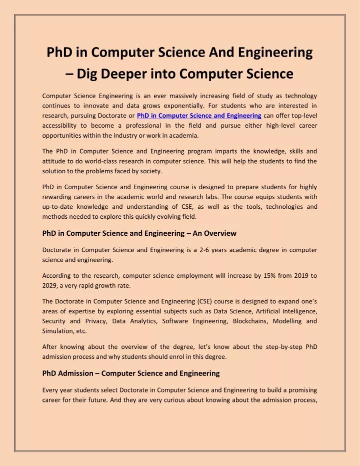 PPT PhD in Computer Science And Engineering Dig Deeper into