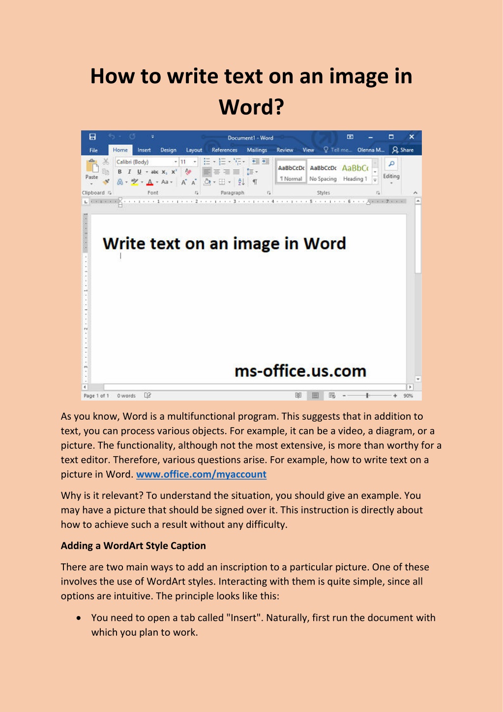 PPT How to write text on an image in Word? PowerPoint Presentation