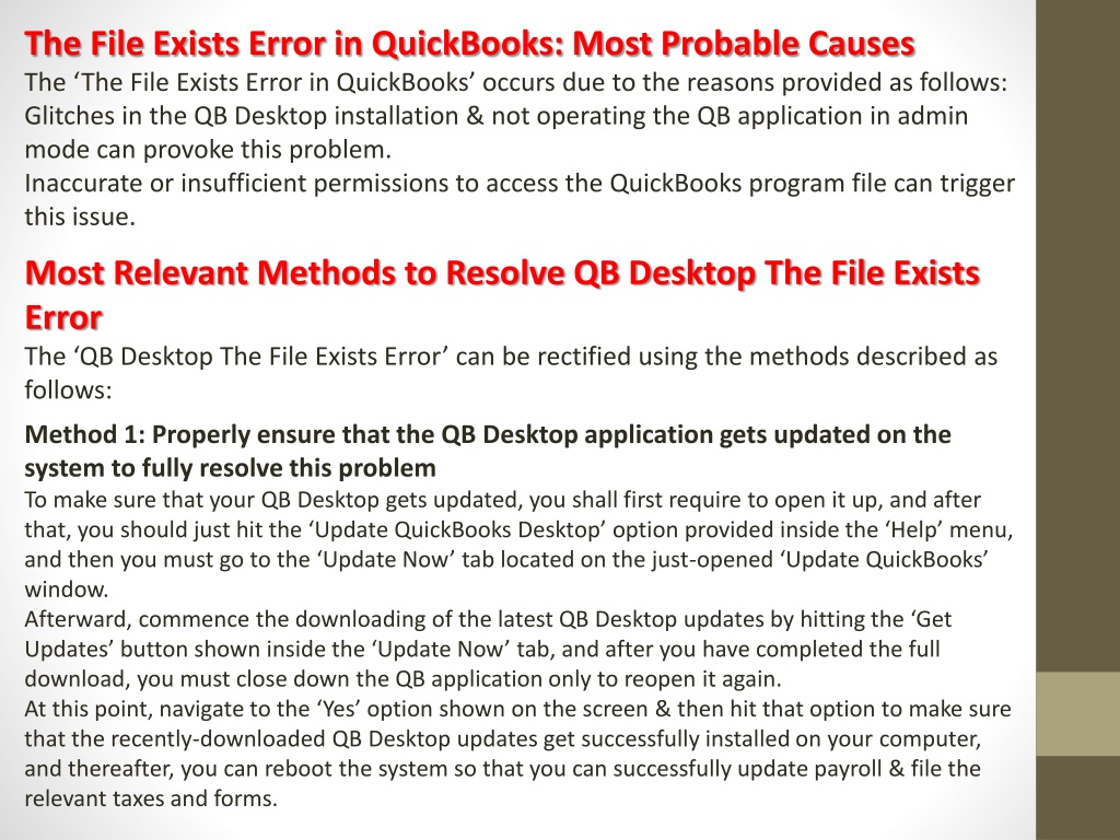PPT QuickBooks Error The File Exists Simplest Technical Guide