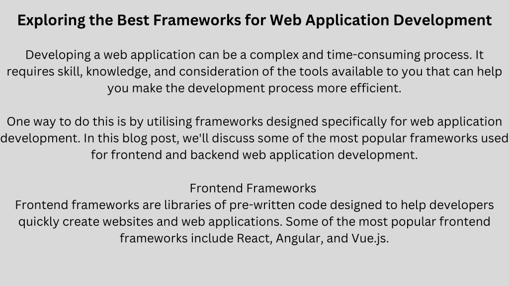 PPT Exploring the Best Frameworks for  Application Development
