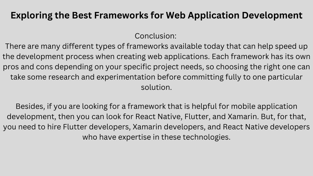 PPT Exploring the Best Frameworks for  Application Development PowerPoint Presentation ID