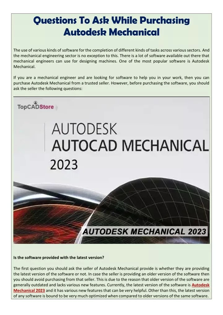 PPT Questions To Ask While Purchasing Autodesk Mechanical PowerPoint