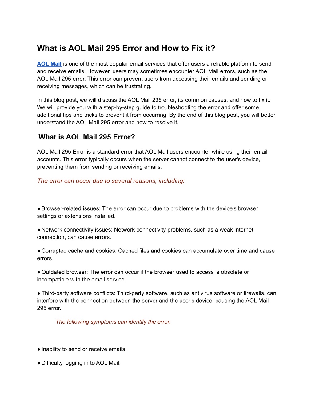 PPT Resolving AOL Mail 295 Error A StepbyStep Guide PowerPoint