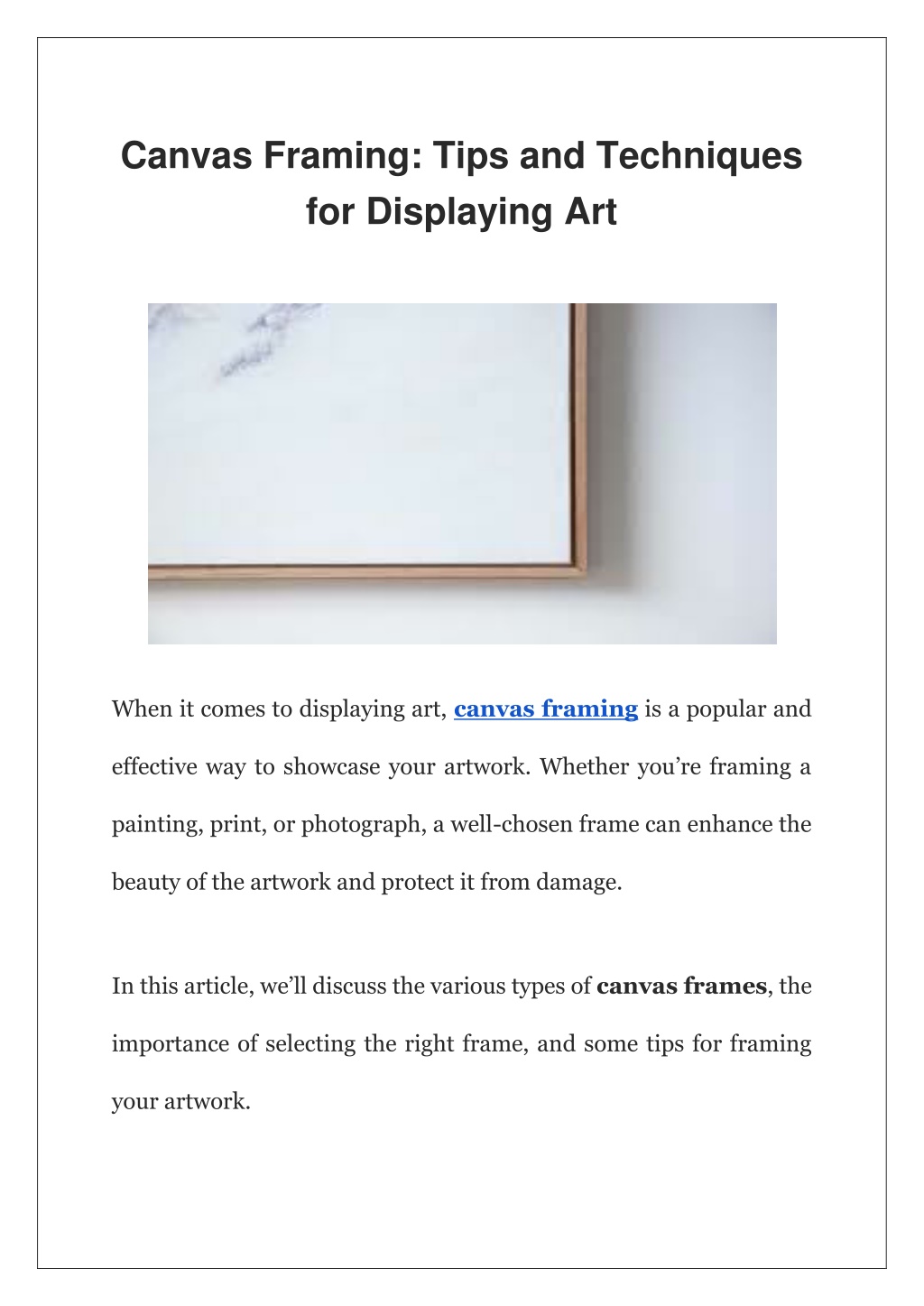 PPT Canvas Framing Tips and Techniques for Displaying Art PowerPoint Presentation ID12018707