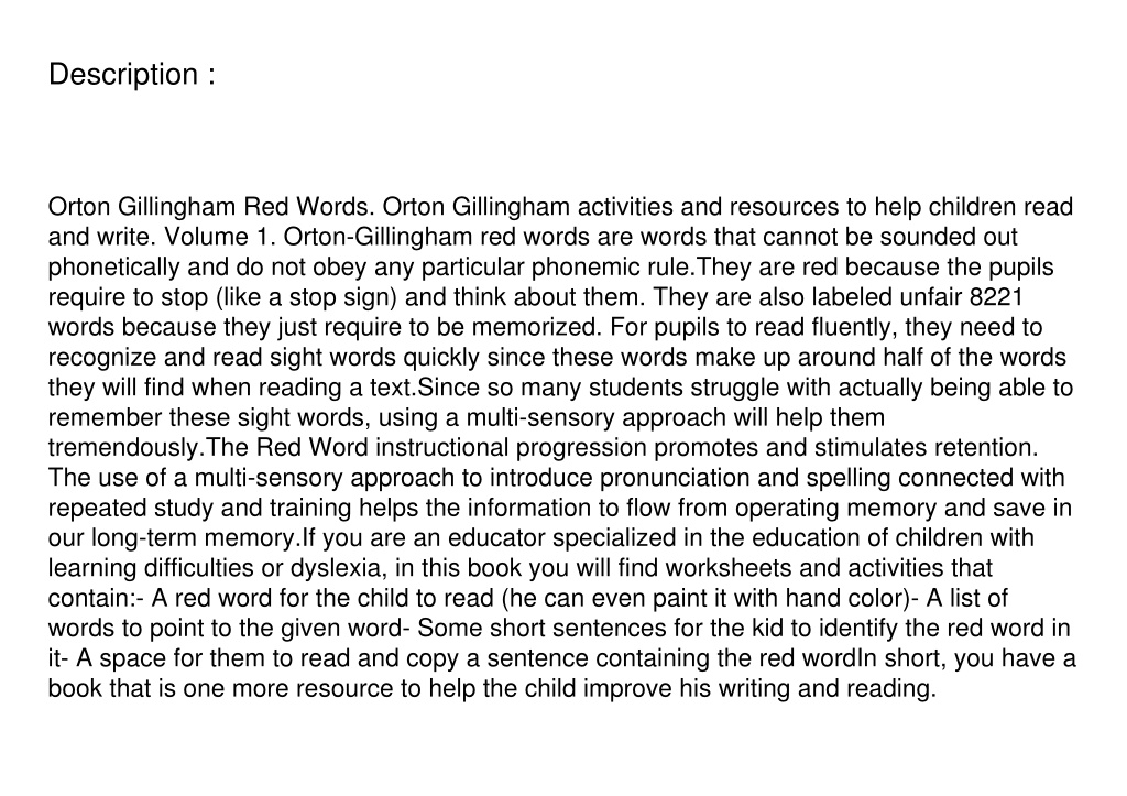 PPT (PDF) Orton Gillingham Red Words. Orton Gillingham activities and