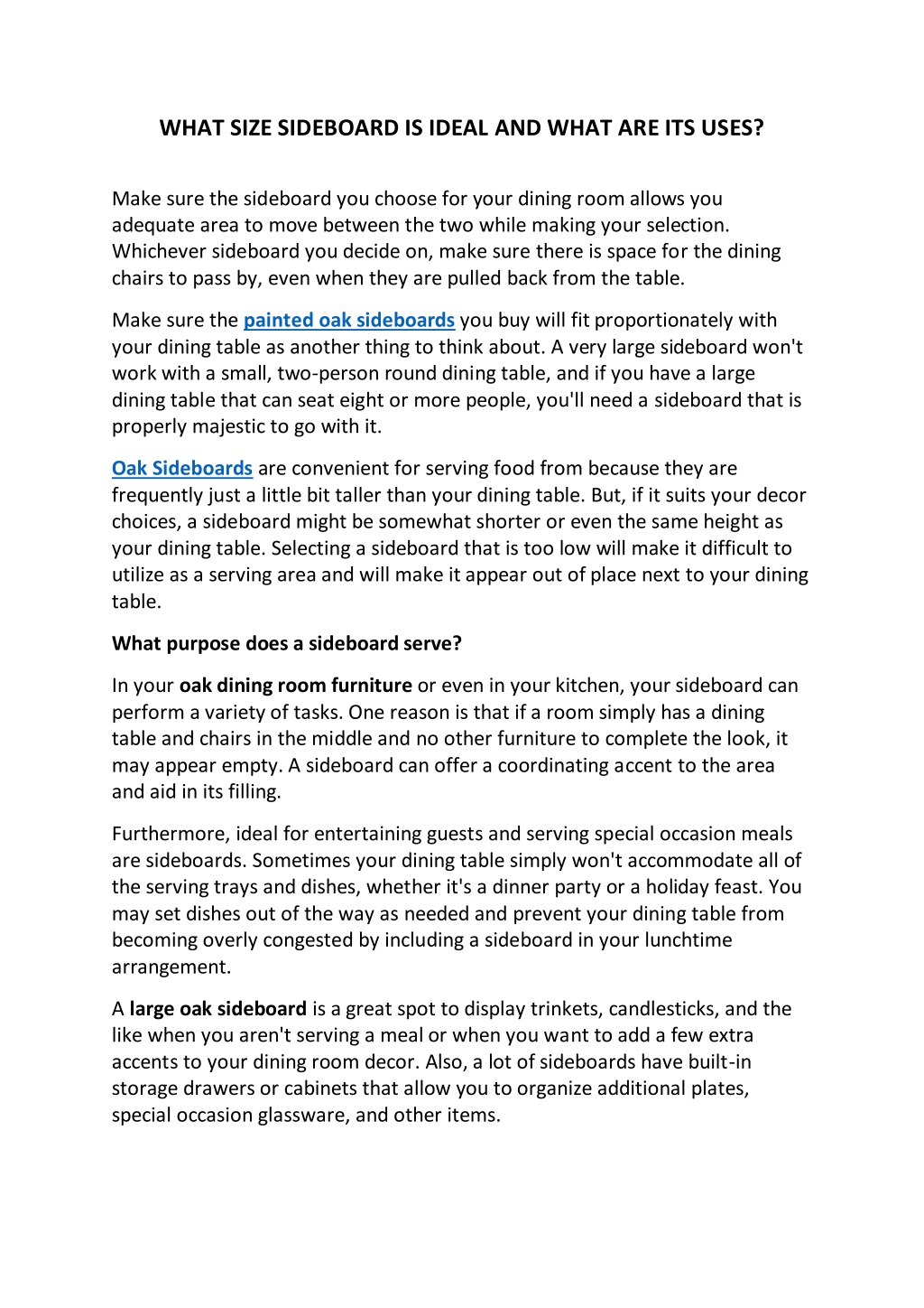 PPT WHAT SIZE SIDEBOARD IS IDEAL AND WHAT ARE ITS USES? PowerPoint
