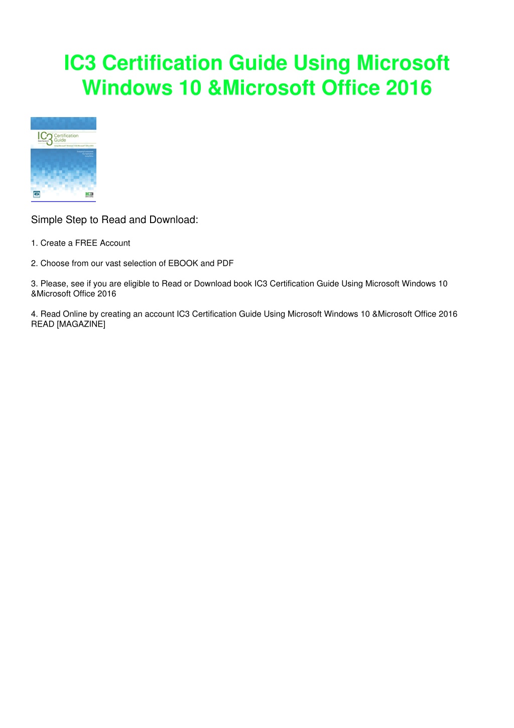 PPT DOWNLOAD/PDF IC3 Certification Guide Using Microsoft Windows 10