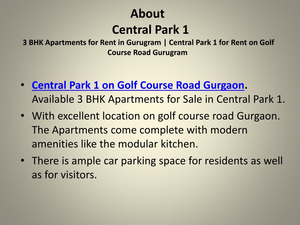 PPT Central Park 1 for Rent on Golf Course Road Gurugram PowerPoint
