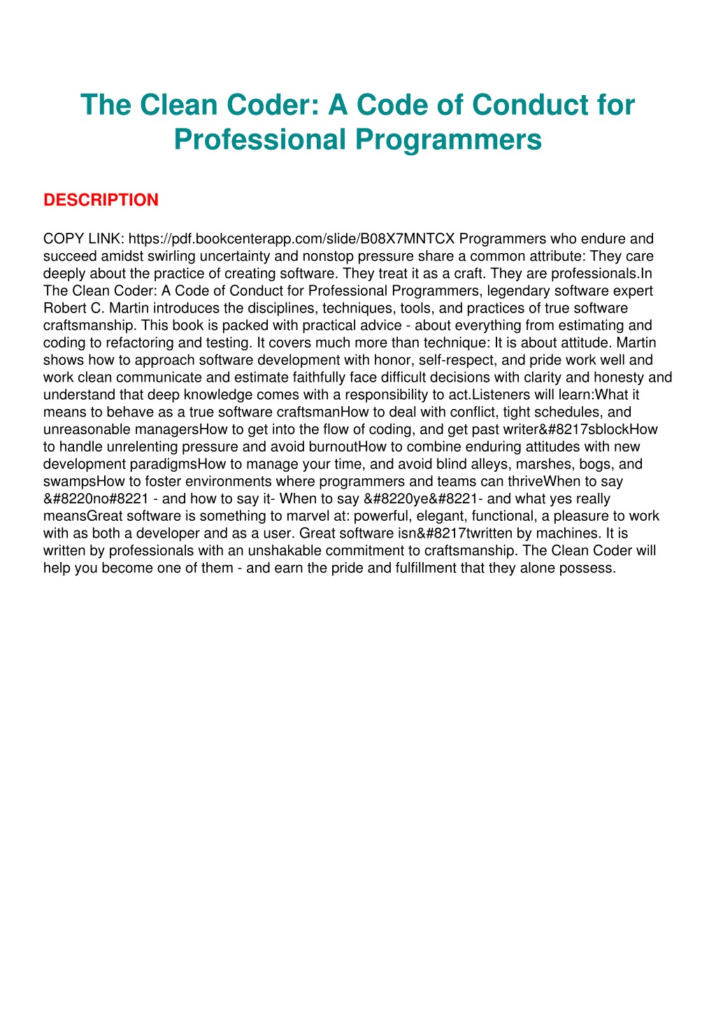 PPT download⚡️[EBOOK] ️ The Clean Coder A Code of Conduct for