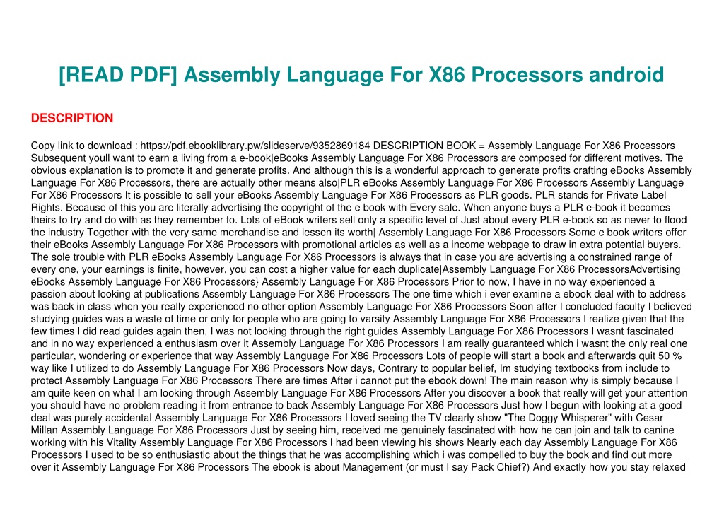 PPT [READ PDF] Assembly Language For X86 Processors android PowerPoint Presentation ID12086216