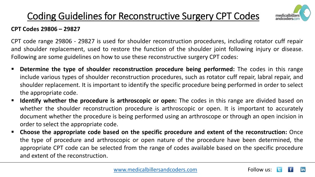 PPT Coding Guidelines for Reconstructive Surgery CPT Codes PowerPoint