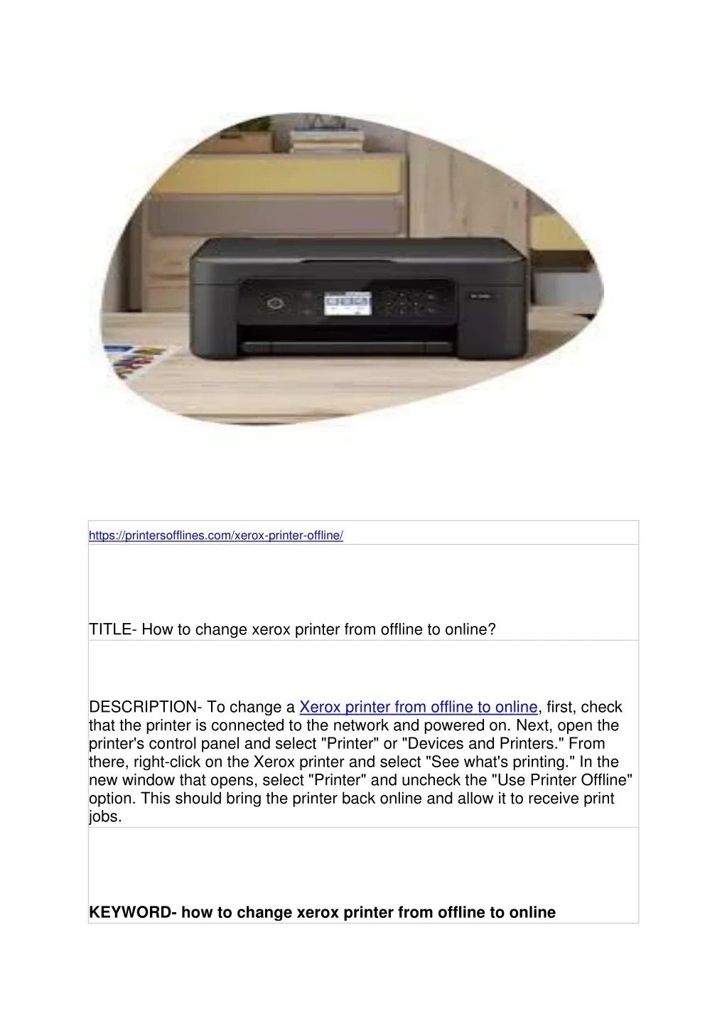 PPT How to change xerox printer from offline to online? PowerPoint