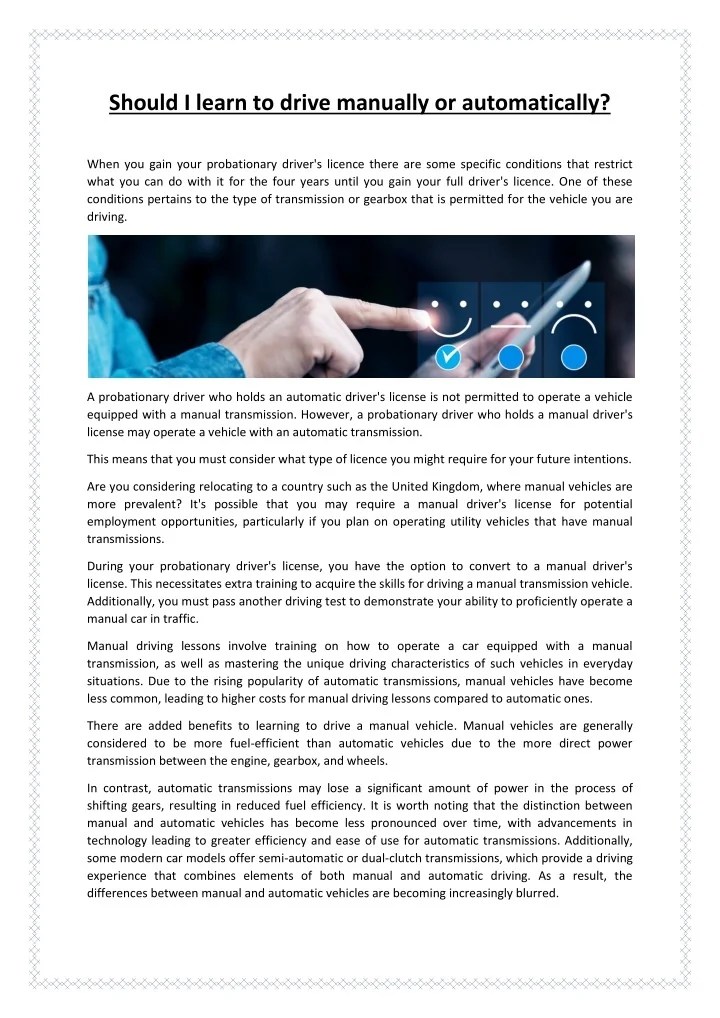 PPT Should I learn to drive manually or automatically? PowerPoint