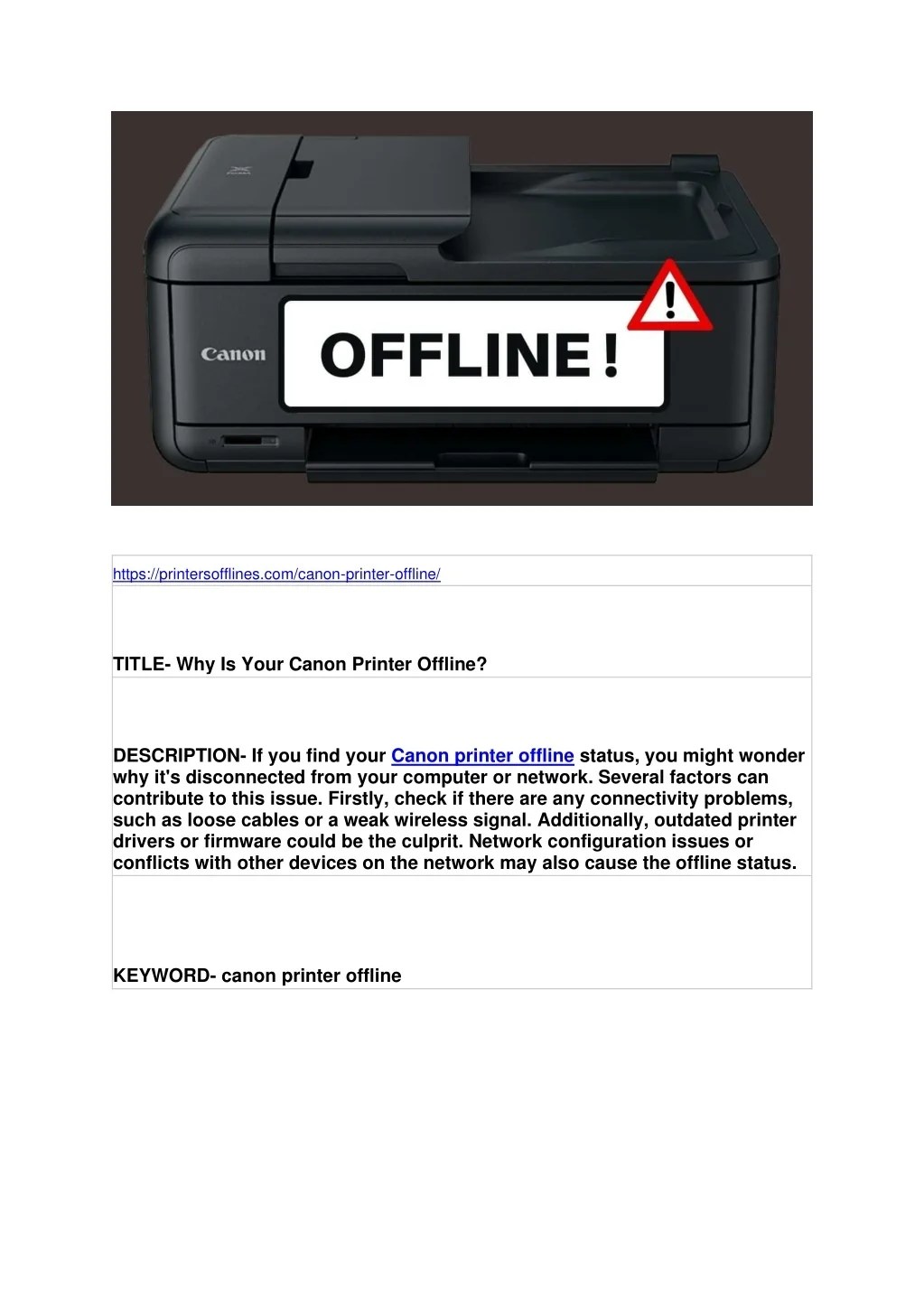PPT Why Is Your Canon Printer Offline? PowerPoint Presentation, free download ID12290585