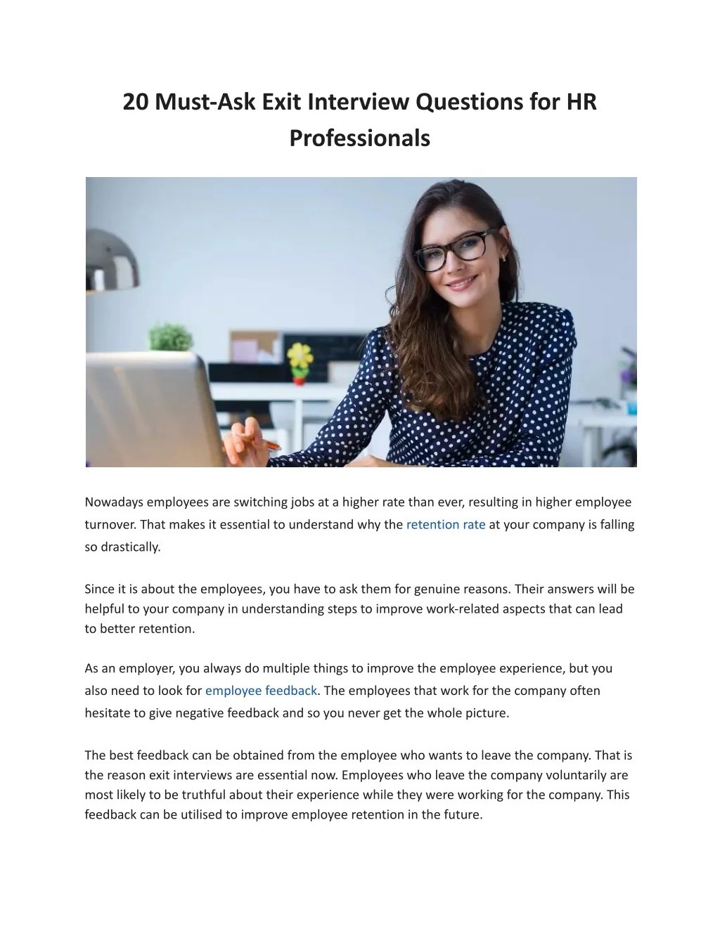 PPT 20 MustAsk Exit Interview Questions for HR Professionals PowerPoint Presentation ID