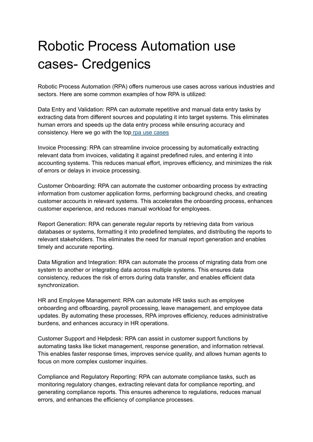 PPT Robotic Process Automation use cases Credgenics PowerPoint