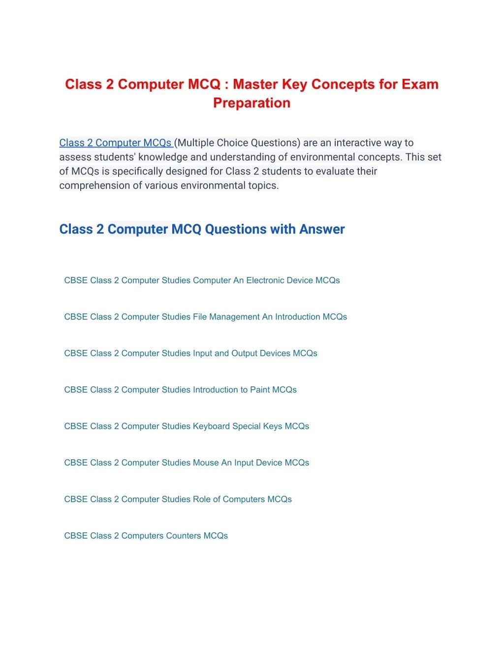 PPT Class 2 Computer MCQ Master Key Concepts for Exam Preparation