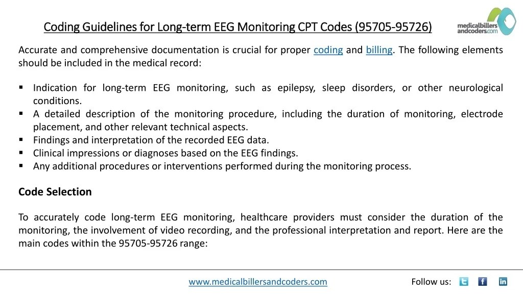 PPT Coding Guidelines for Longterm EEG Monitoring CPT Codes (95705