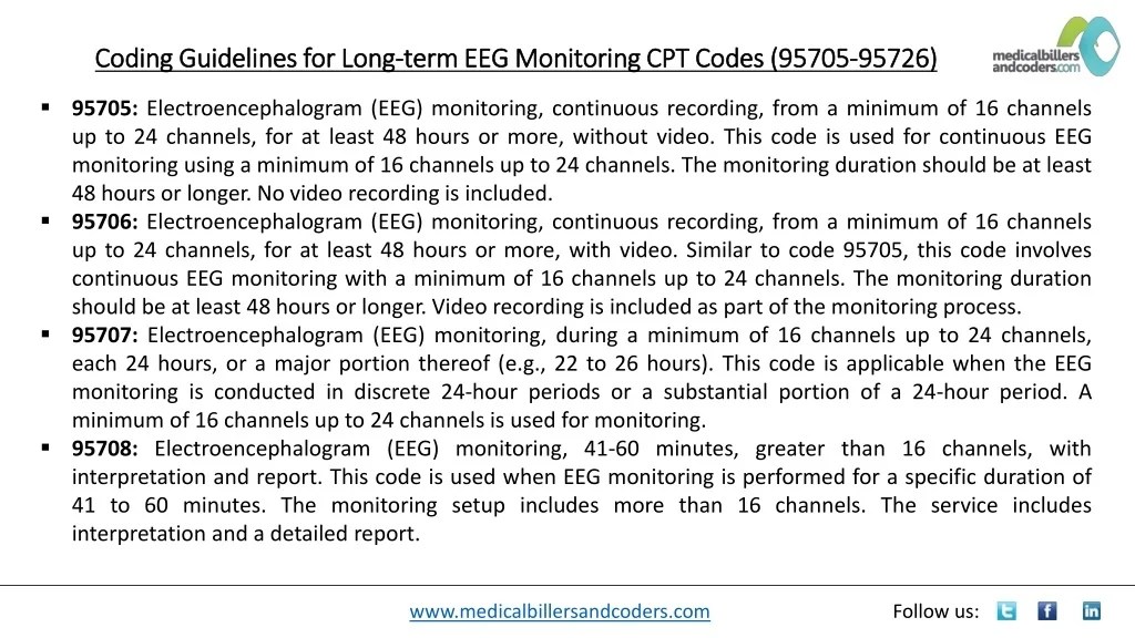 PPT Coding Guidelines for Longterm EEG Monitoring CPT Codes (95705