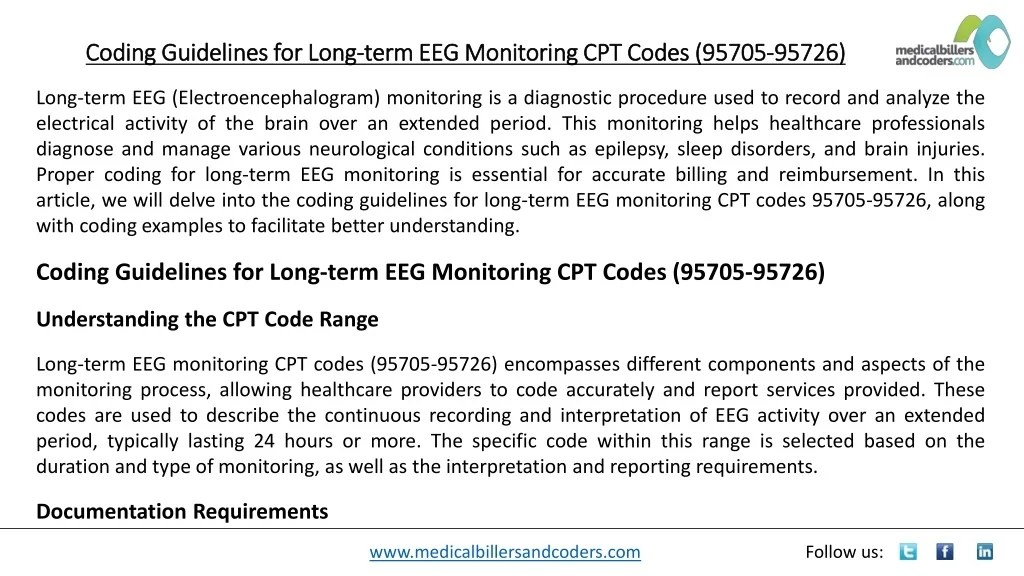 PPT Coding Guidelines for Longterm EEG Monitoring CPT Codes (95705