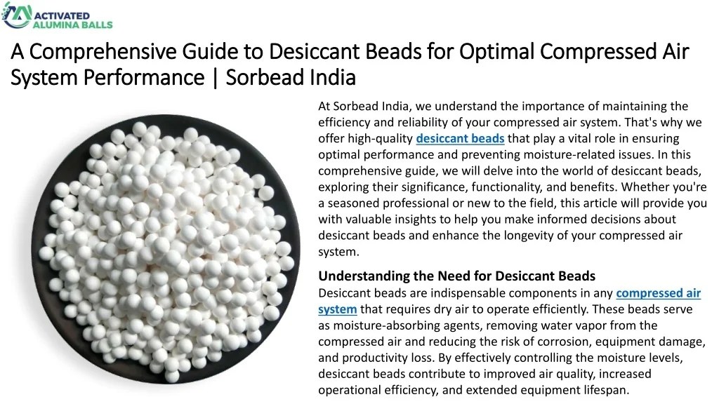 PPT Desiccant Beads for Optimal Compressed Air System Performance