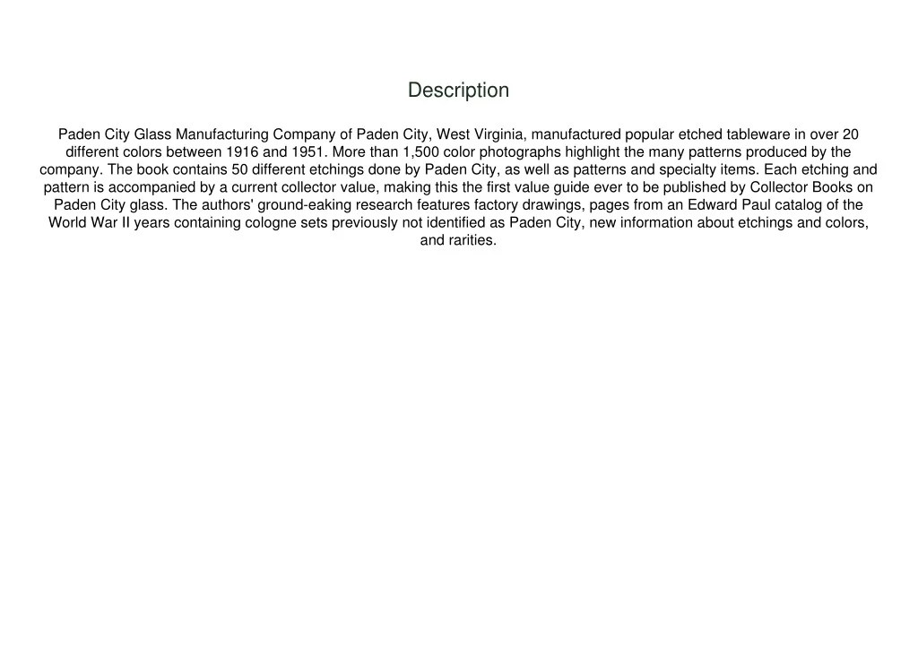 PPT (DOWNLOAD) Encyclopedia of Paden City Glass Identification and