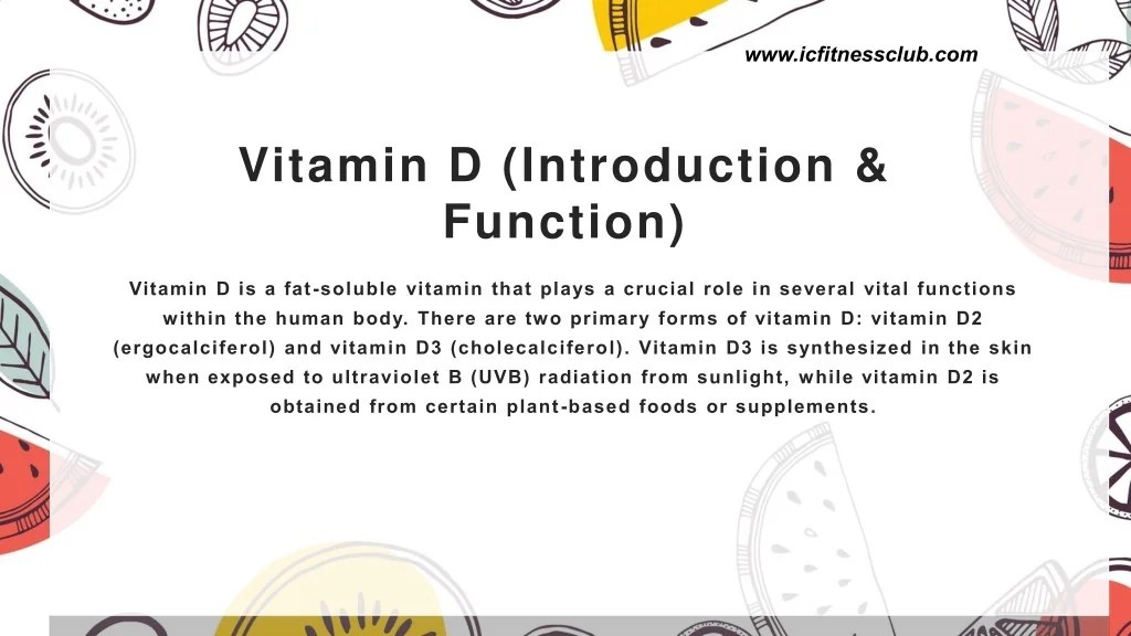 PPT VitaminD (Functions, RDA, Deficiency and Health Issues