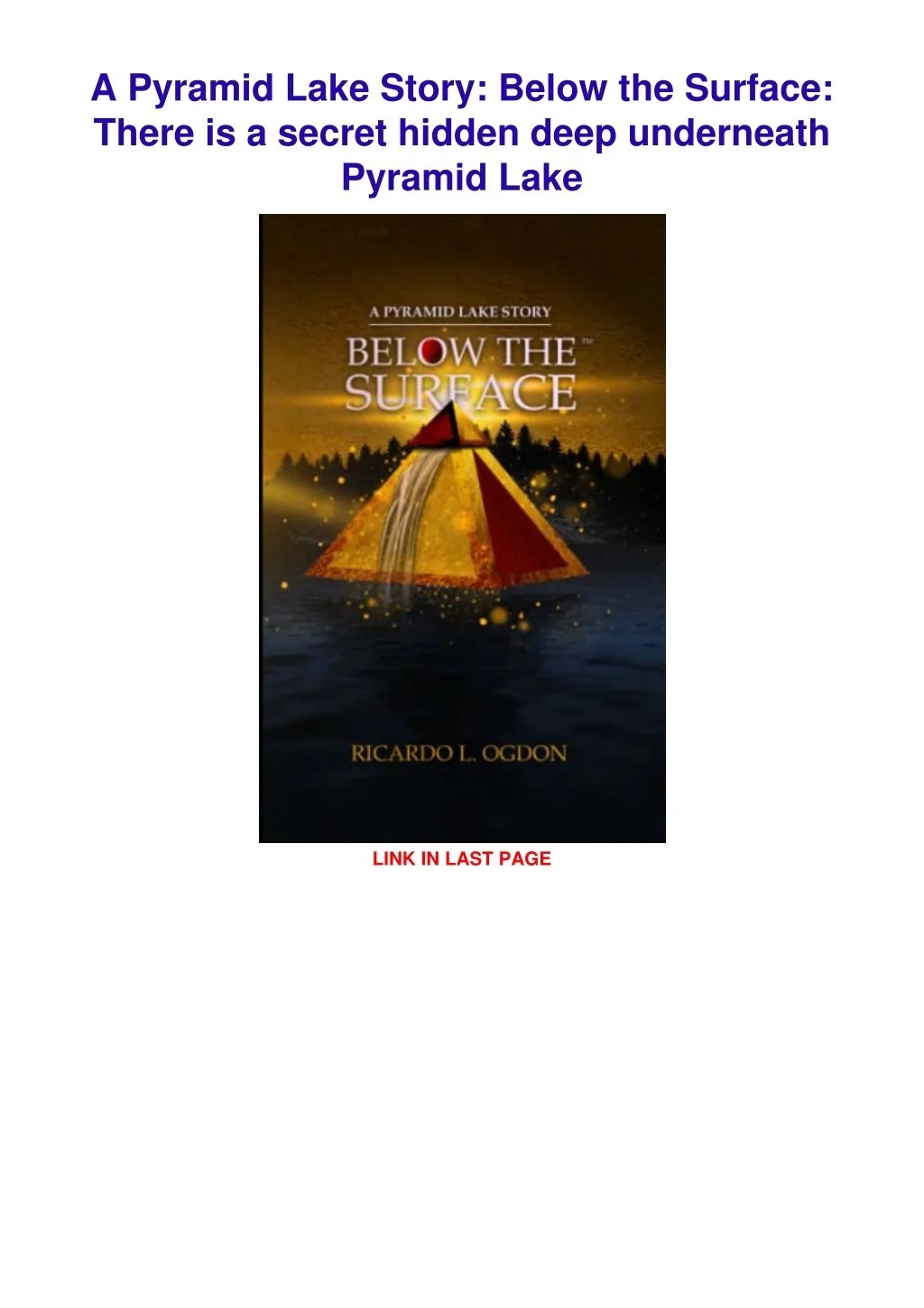 PPT [READ DOWNLOAD] A Pyramid Lake Story Below the Surface There is