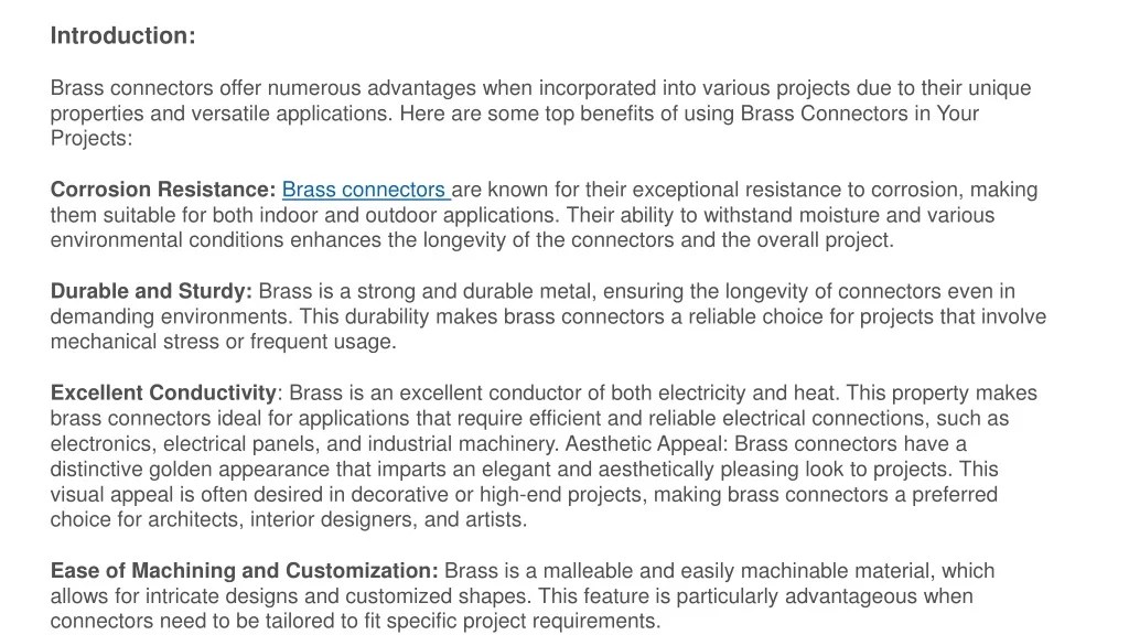 PPT Top Benefits of using Brass Connectors in Your Project