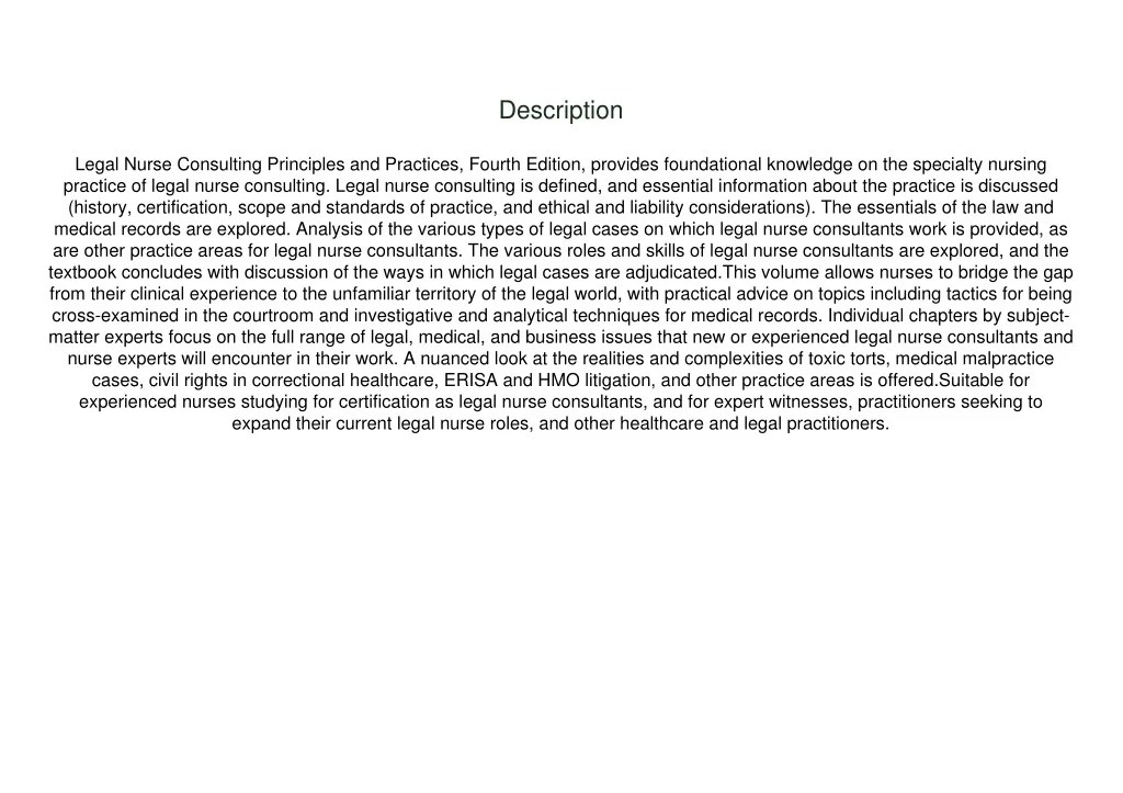 PPT PDF Legal Nurse Consulting Principles and Practices Kindle