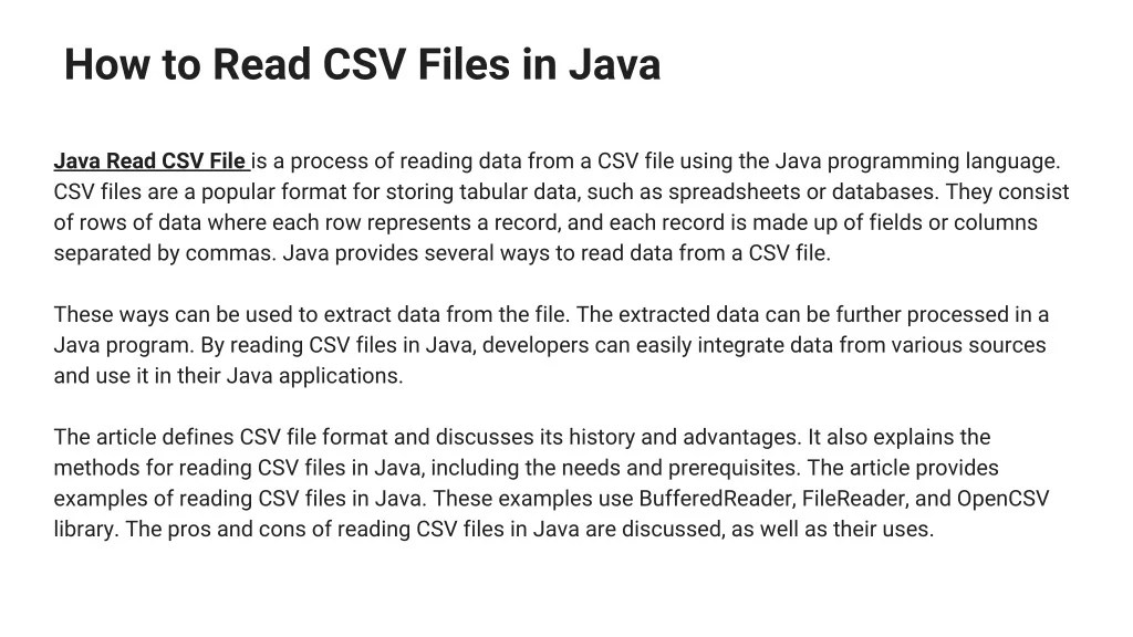 PPT How to Read CSV Files in Java PowerPoint Presentation, free
