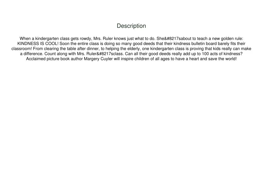 PPT PDF/READ Kindness Is Cooler, Mrs. Ruler PowerPoint Presentation