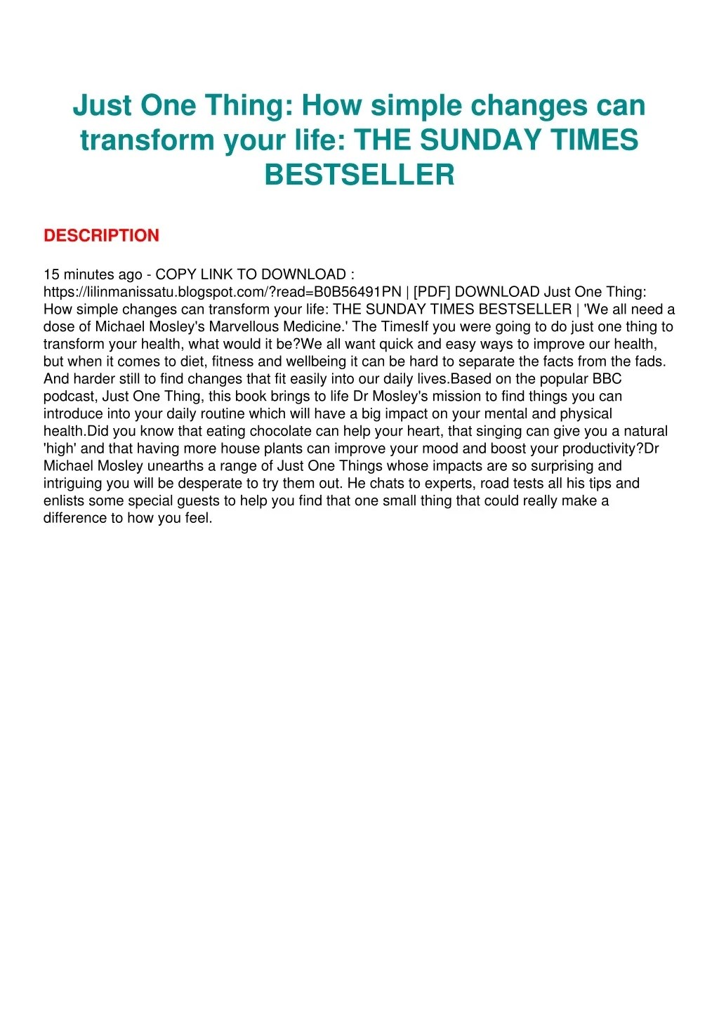 PPT DOWNLOAD/PDF Just One Thing How simple changes can transform