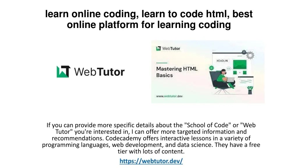 PPT learn online coding, learn to code html, best online platform for learning coding