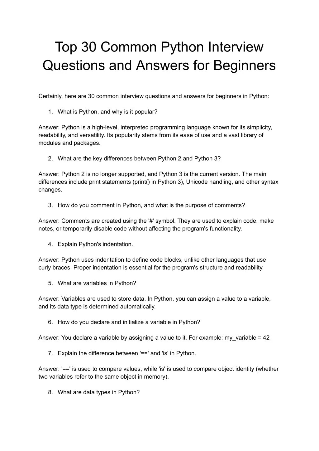 PPT Top 30 Common Python Interview Questions and Answers for