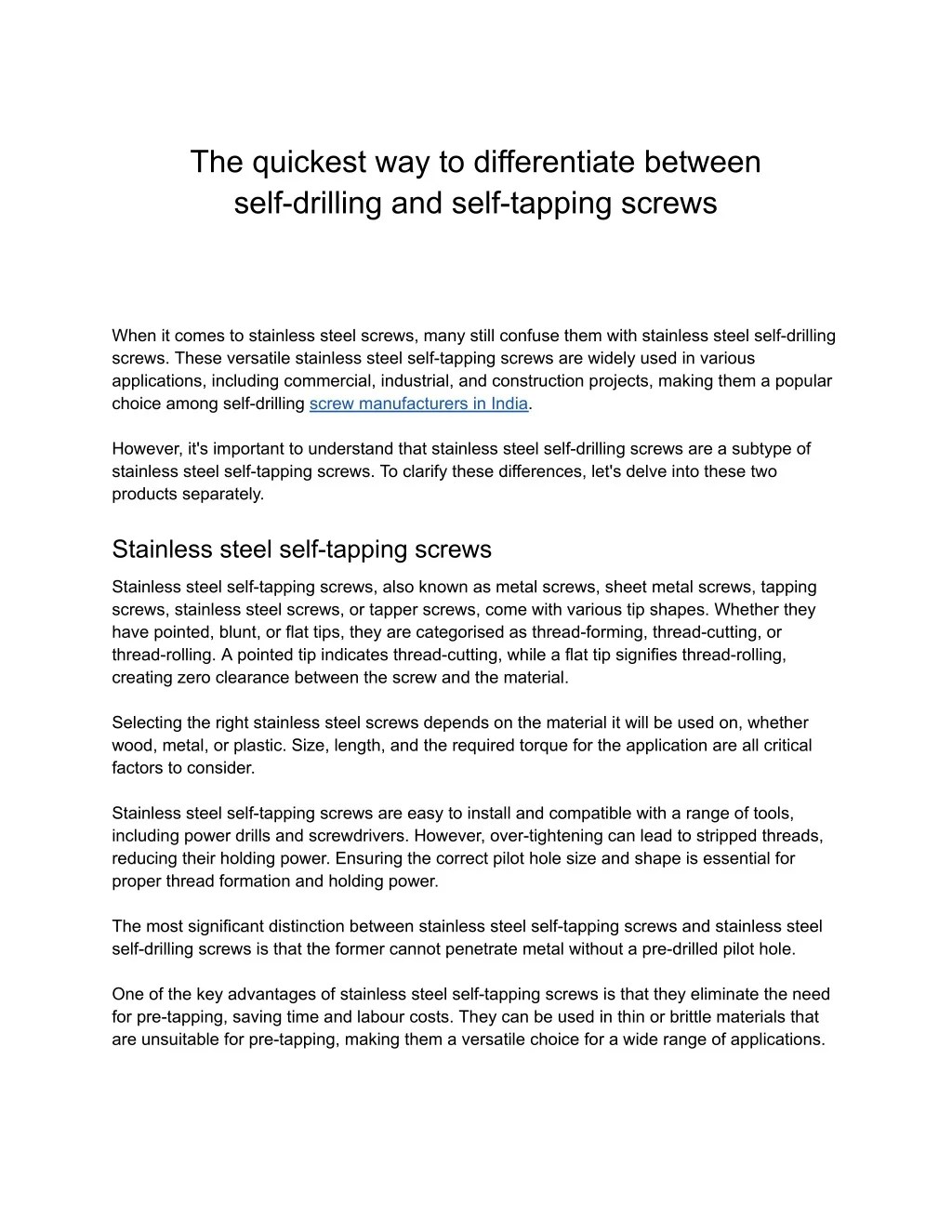 PPT The quickest way to differentiate between selfdrilling and self