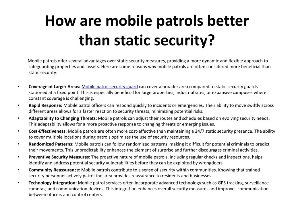 PPT Mobile Patrol Security vs. Static Security Services PowerPoint